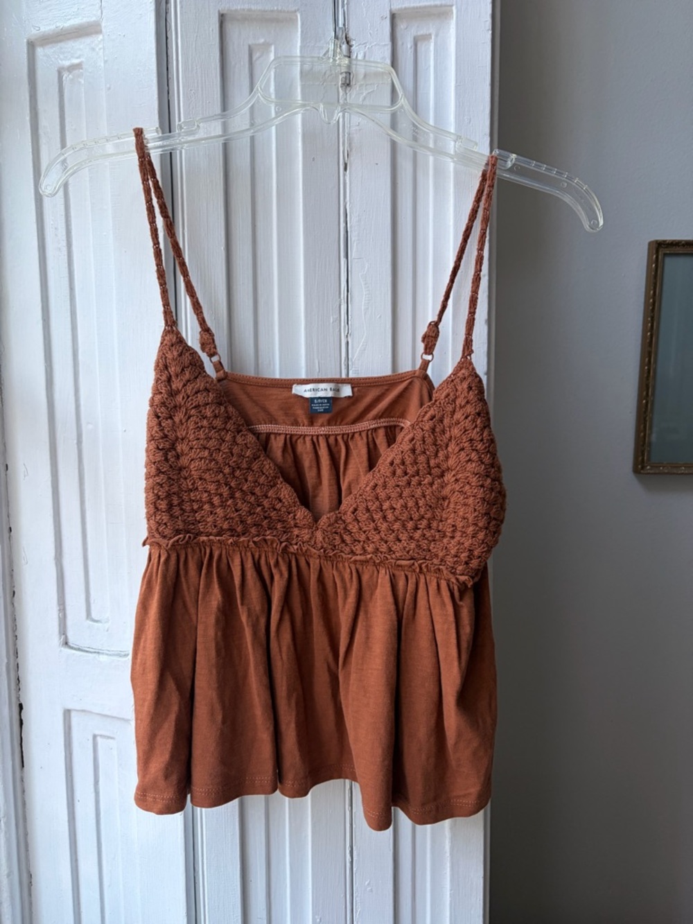 American Eagle Outfitters Rust Crochet-Front Camisole